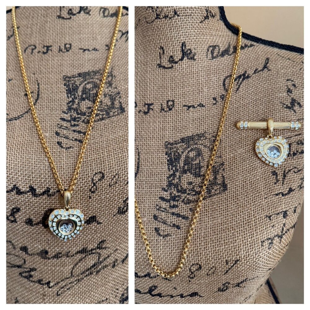 Nolan Miller Floating Crystal Necklace Pendant Pin Brooch Set Heart Crystals 90s